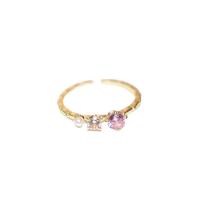 Cubic Zirconia Micro Pave Brass Finger Ring, gold color plated, Adjustable & micro pave cubic zirconia & for woman, pink 