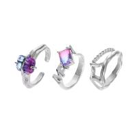 Anneau de cuivre de Zircon, laiton, Placage de couleur platine, Réglable & styles différents pour le choix & pavé de micro zircon & pour femme, Vendu par PC