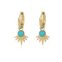 Huggie Hoop Drop Earring, 304 Stainless Steel, with turquoise, gold color plated, for woman 