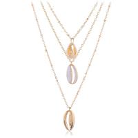 Collier de mode Multi couche, alliage de zinc, avec coquille, avec 2.76inch chaînes de rallonge, Placage de couleur d'or, bijoux de mode & multicouche & pour femme Environ 22.44 pouce, Vendu par PC