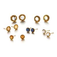 alliage de zinc Stud Set, avec plastique, 6 pièces & bijoux de mode & pour femme & avec strass, Vendu par fixé