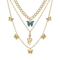 Collier de mode Multi couche, alliage de zinc, avec 2.56inch chaînes de rallonge, papillon, Placage de couleur d'or, bijoux de mode & multicouche & pour femme Environ 16.73 pouce, Vendu par PC