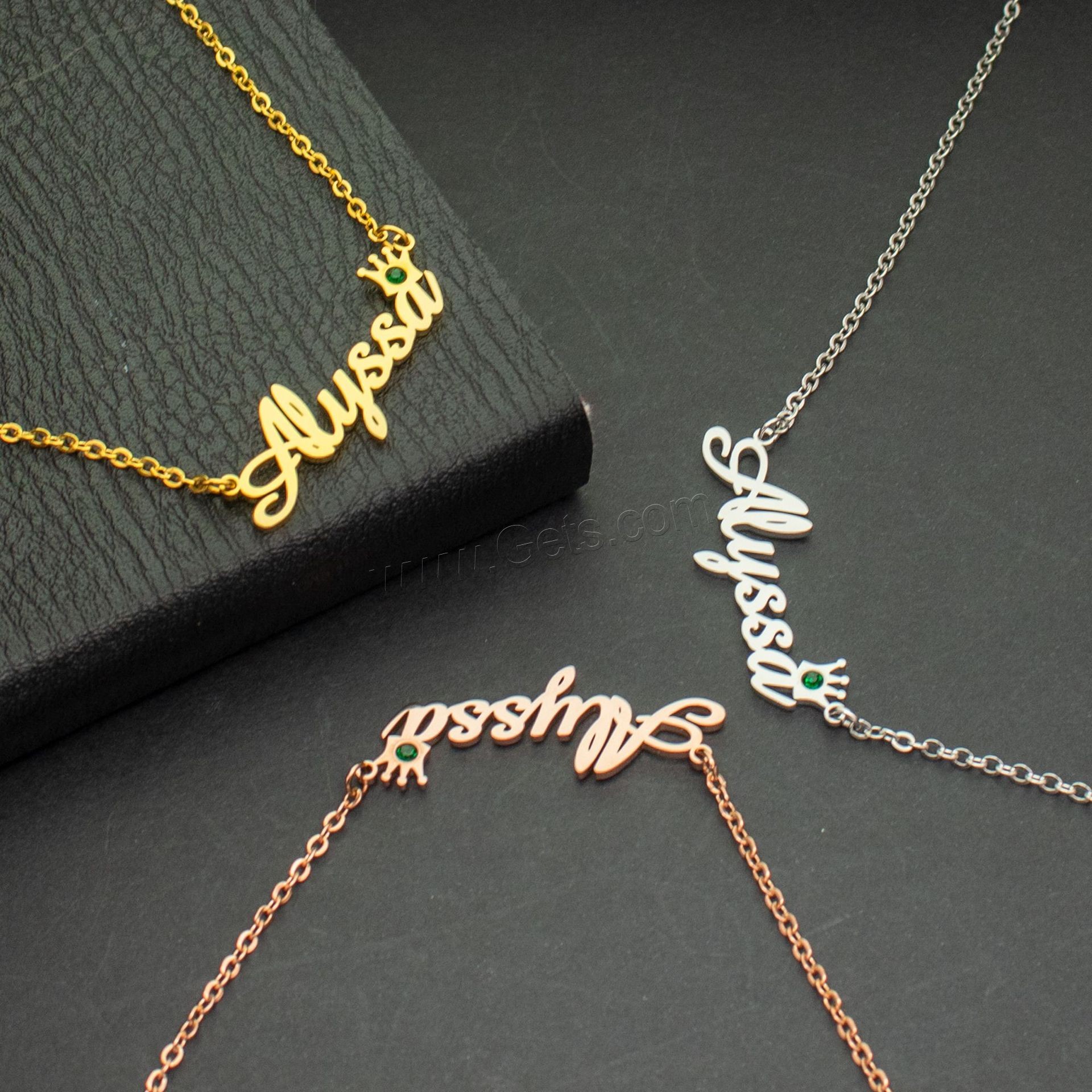 Edelstahl Schmuck Halskette, 304 Edelstahl, mit Verlängerungskettchen von 1.97inch, Vakuum-Ionen-Beschichtung, Jeder benutzerdefinierte Text muss weniger als zehn Buchstaben sein & Modeschmuck & unisex & verschiedene Stile für Wahl & mit Strass, keine, Länge:ca. 17.72 ZollInch, verkauft von PC