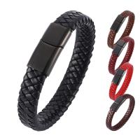 Cuir bracelet, avec acier inoxydable 316L, Placage ionique sous vide, bijoux de mode & longueur différente pour le choix & pour homme, plus de couleurs à choisir, 12mm, Vendu par PC