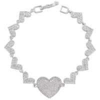 Cubic Zirconia Micro Pave Brass Bracelet, Heart, plated & micro pave cubic zirconia & for woman, multi-colored, 195mm 