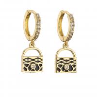 Huggie Hoop Drop Earring, Brass, gold color plated & micro pave cubic zirconia & for woman & enamel 