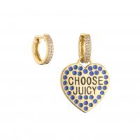 Asymmetric Earrings, Brass, Heart, gold color plated, micro pave cubic zirconia & for woman & enamel 