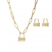 Cubic Zircon Micro Pave Brass Necklace, Lock, plated & micro pave cubic zirconia & for woman Approx 17.7 Inch 