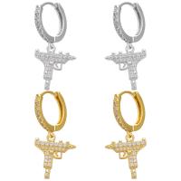 Huggie Hoop Drop Earring, Brass, Gun, plated, micro pave cubic zirconia & for woman 