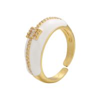 Cubic Zirconia Micro Pave Brass Finger Ring, gold color plated, Adjustable & micro pave cubic zirconia & for woman & enamel 21mm 