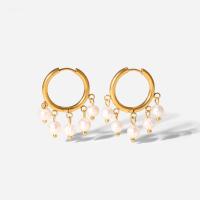 Huggie Hoop Drop Earring, 304 Stainless Steel, with Plastic Pearl, 18K gold plated, for woman, 19.8mm 