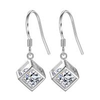 Rhinestone Brass Drop Earring,  Square, silver color plated, for woman & with rhinestone, silver color 