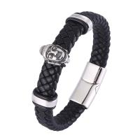 Microfiber PU Bracelet, with 316 Stainless Steel, Buddha, fashion jewelry & for man & blacken 12mm 