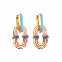 Huggie Hoop Drop Earring, Brass, gold color plated, for woman & enamel 