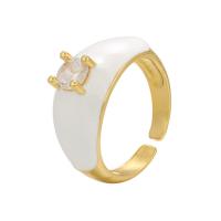 Cubic Zirconia Micro Pave Brass Finger Ring, gold color plated, Adjustable & micro pave cubic zirconia & for woman & enamel 21mm 