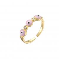 Evil Eye Jewelry Finger Ring, Brass, gold color plated, Adjustable & micro pave cubic zirconia & for woman & enamel 20mm 