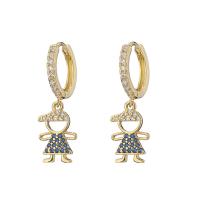 Huggie Hoop Drop Earring, Brass, plated & micro pave cubic zirconia & for woman 