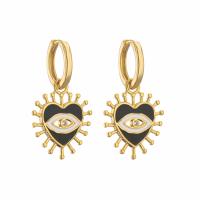 Huggie Hoop Drop Earring, Brass, Heart, gold color plated & micro pave cubic zirconia & for woman & enamel 