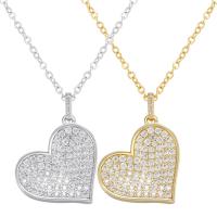 Cubic Zircon Micro Pave Brass Necklace, Heart, plated & micro pave cubic zirconia & for woman Approx 17.7 Inch 