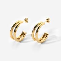 Boucles d'oreilles en acier titane, Placage de couleur d'or, bijoux de mode & pour femme, 24.67mm, Vendu par paire