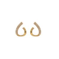 Zinc alliage strass Stud Earring, alliage de zinc, larme, Placage de couleur d'or, pour femme & avec strass Vendu par paire