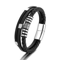 Acier titane bracelet, avec cuir PU, multicouche & styles différents pour le choix & pour homme, noire Environ 8.46 pouce, Vendu par PC