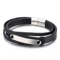 Acier titane bracelet, avec cuir PU, Placage, multicouche & pour homme, plus de couleurs à choisir Environ 8.66 pouce, Vendu par PC