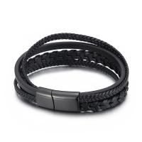 Partículas de acero Pulsera, con cable de piel de vaca, multicapa & para hombre, Negro, longitud:aproximado 8.26 Inch, Vendido por UD