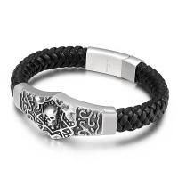 Acier titane bracelet, avec cuir PU, multicouche & styles différents pour le choix & pour homme, noire, Vendu par PC