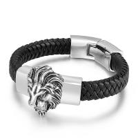 Partículas de acero Pulsera, con cable de piel de vaca, chapado, para hombre, más colores para la opción, longitud:aproximado 8.85 Inch, Vendido por UD