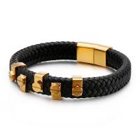 Acier titane bracelet, avec vachette cordon, Placage, teints & pour homme, plus de couleurs à choisir Environ 8.46 pouce, Vendu par PC