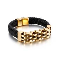 Acier titane bracelet, avec vachette cordon, Placage, teints & pour homme, plus de couleurs à choisir Environ 8.26 pouce, Vendu par PC