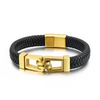 Acier titane bracelet, avec vachette cordon, Placage, teints & pour homme, plus de couleurs à choisir Environ 8.46 pouce, Vendu par PC