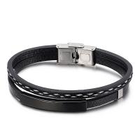 acero inoxidable 316L Pulsera, con cable de piel de vaca, para hombre, más colores para la opción, longitud:aproximado 7.87 Inch, Vendido por UD