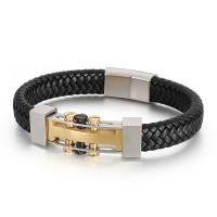 acero inoxidable 316L Pulsera, con cable de piel de vaca, chapado, teñido & para hombre, más colores para la opción, longitud:aproximado 8.46 Inch, Vendido por UD