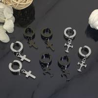 Huggie Hoop Drop Earring, 304 Stainless Steel, Cross, Vacuum Ion Plating, Unisex 14.5mm,13mm 