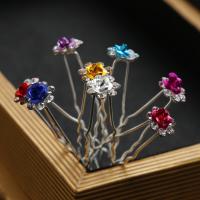 Hair Stick, Iron, with Aluminum, Rose, plated, fashion jewelry & micro pave cubic zirconia & for woman 68mm 