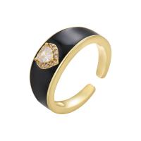 Cubic Zirconia Micro Pave Brass Finger Ring, gold color plated, Adjustable & micro pave cubic zirconia & for woman & enamel 21mm 