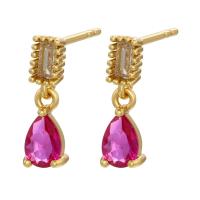 Cubic Zirconia Micro Pave Brass Earring, gold color plated, micro pave cubic zirconia & for woman 