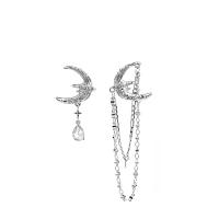 Asymmetric Earrings, Zinc Alloy, Moon, silver color plated, for woman & with rhinestone  