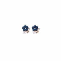 Boucle d'oreille en alliage de zinc en plastique perle, avec perle de plastique, fleur, Placage de couleur d'or, pour femme & émail Vendu par paire