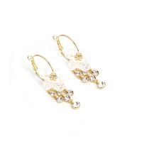 Huggie Hoop Drop Earring, Zinc Alloy, Flower, gold color plated, for woman & with rhinestone 