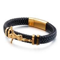 acero inoxidable 316L Pulsera, con cable de piel de vaca, chapado, teñido & para hombre, más colores para la opción, longitud:aproximado 8.26 Inch, Vendido por UD