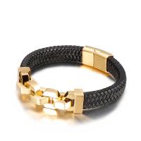 Acier titane bracelet, avec vachette cordon, Placage, teints & pour homme, plus de couleurs à choisir Environ 8.46 pouce, Vendu par PC