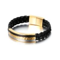 Acier titane bracelet, avec vachette cordon, Placage, teints & pour homme, plus de couleurs à choisir Environ 8.46 pouce, Vendu par PC