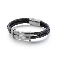 Acier titane bracelet, avec vachette cordon, Placage, teints & pour homme, plus de couleurs à choisir Environ 8.26 pouce, Vendu par PC