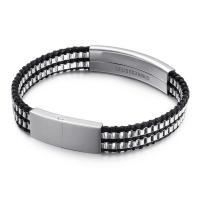 acero inoxidable 316L Pulsera, con cable de piel de vaca, para hombre, color original, longitud:aproximado 8.07 Inch, Vendido por UD