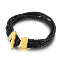 Partículas de acero Pulsera, con cable de piel de vaca, chapado, teñido & para hombre, más colores para la opción, longitud:aproximado 8.26 Inch, Vendido por UD