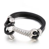 Acier titane bracelet, avec vachette cordon, pour homme, couleur originale Environ 9.05 pouce, Vendu par PC