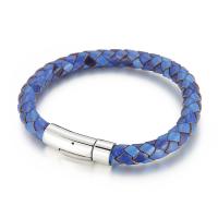 Partículas de acero Pulsera, con cable de piel de vaca, para hombre, azul, longitud:aproximado 8.46 Inch, Vendido por UD